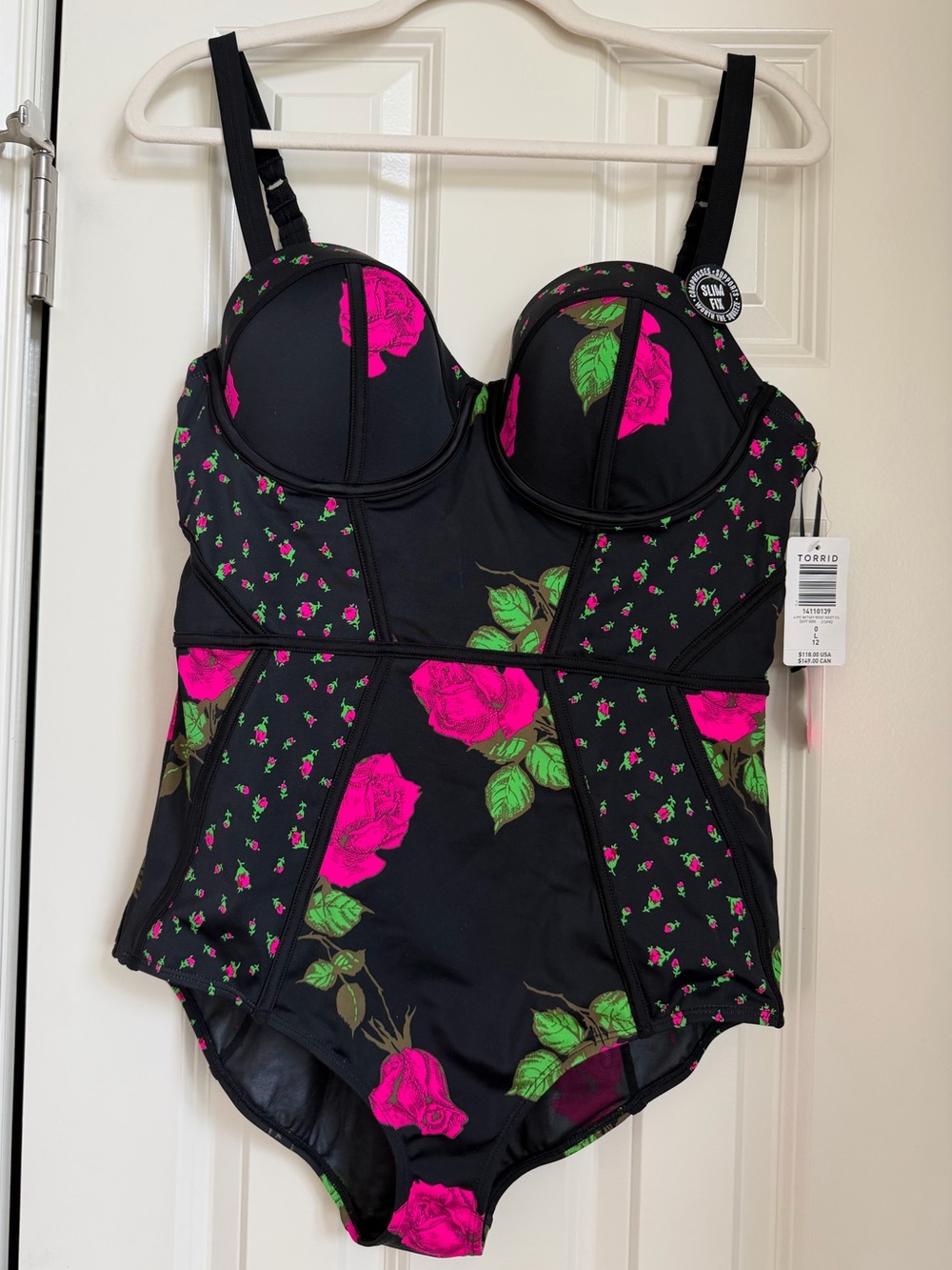 NWT Torrid x Betsy Johnson Black Pink Rose Swimsuit Sz 12 / L  Whimsigoth Floral